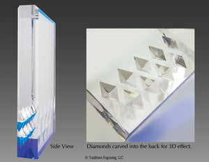 Diamond shapes carved into the back of the acrylic
