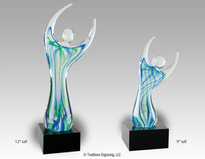 Victory art glass awards, two figures, different sizes
