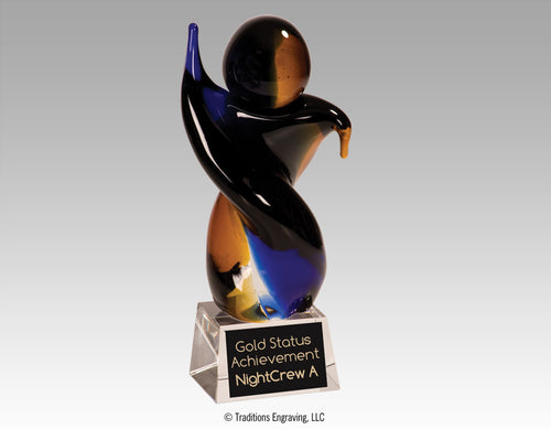 Glass award shaped like a person