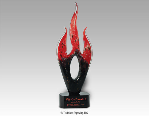 Red and black flame art glass award