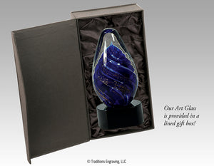 Blue tear drop glass award in box