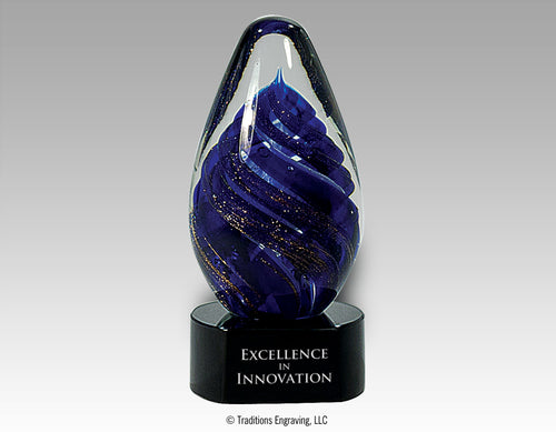 Blue tear drop glass award
