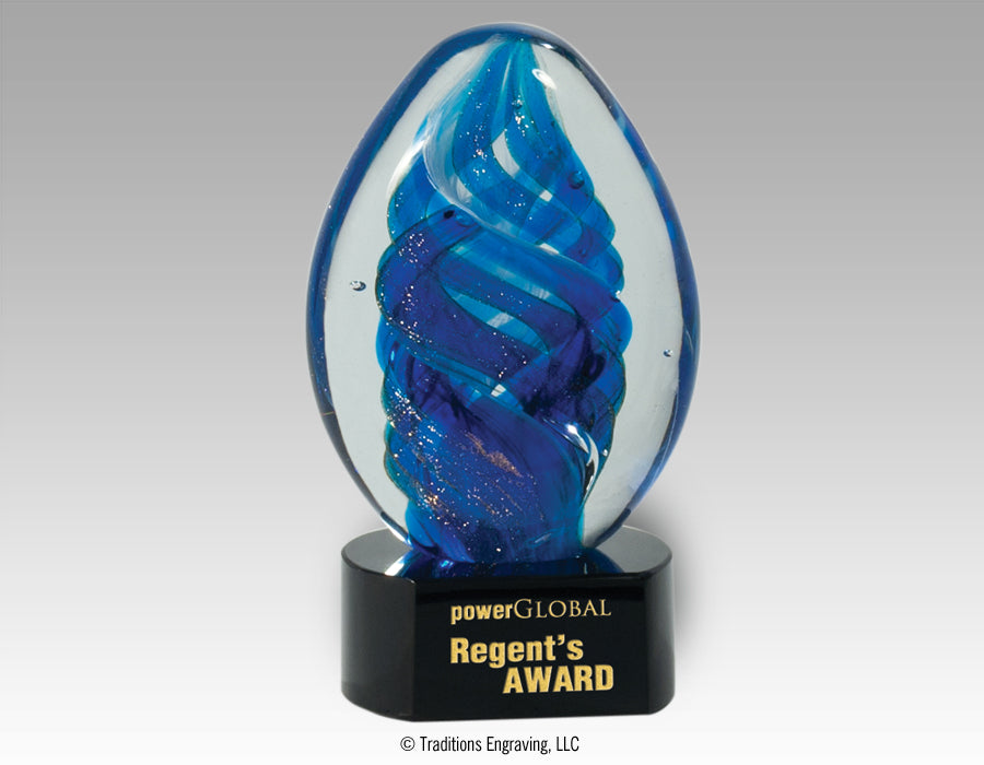 Blue oval swirl glass award