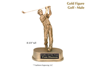 Gold Figure Golf Statue - Male