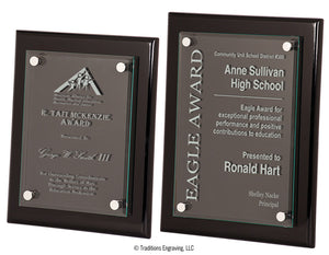 High-Gloss Wood and Glass Plaque