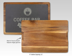 Acacia Wood Slate Cutting Board Front and Back View